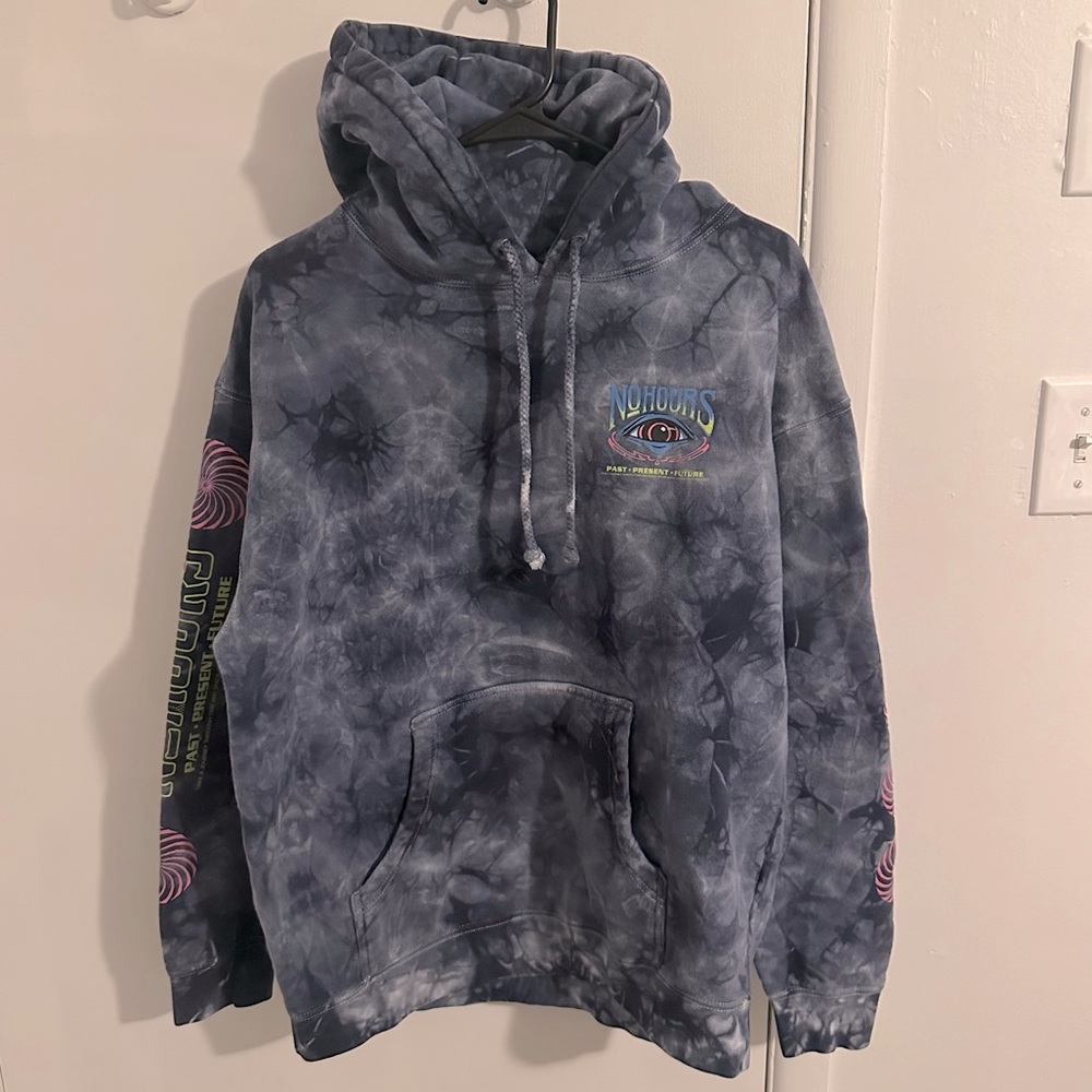 No Hours Grey Blue Tie Dye Hoodie size L Unisex